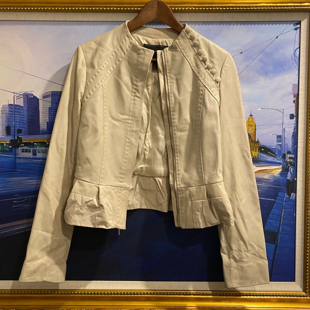 BCBGMAXAZRIA |Ivory Leather Jacket - Picture 1 of 6